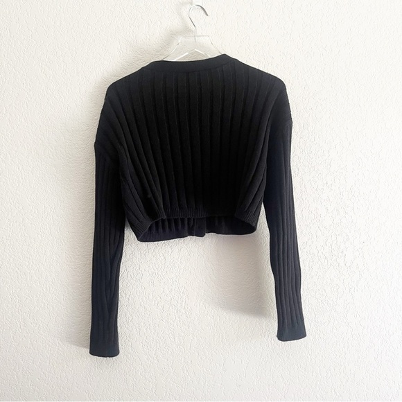 ABOUND Long Sleeve Ribbed Cropped Cardigan Black Size Large - Picture 6 of 10